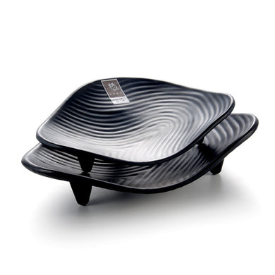 8.5 Inch Black Matte Irregular Melamine Waved Plate with Feet 2585MS